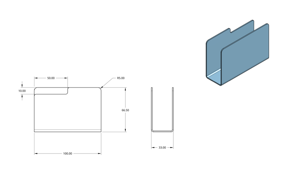 CAD drawing of a U-channel