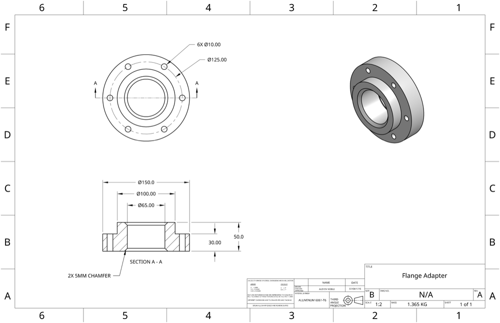 engineering drawing of a flange adapter