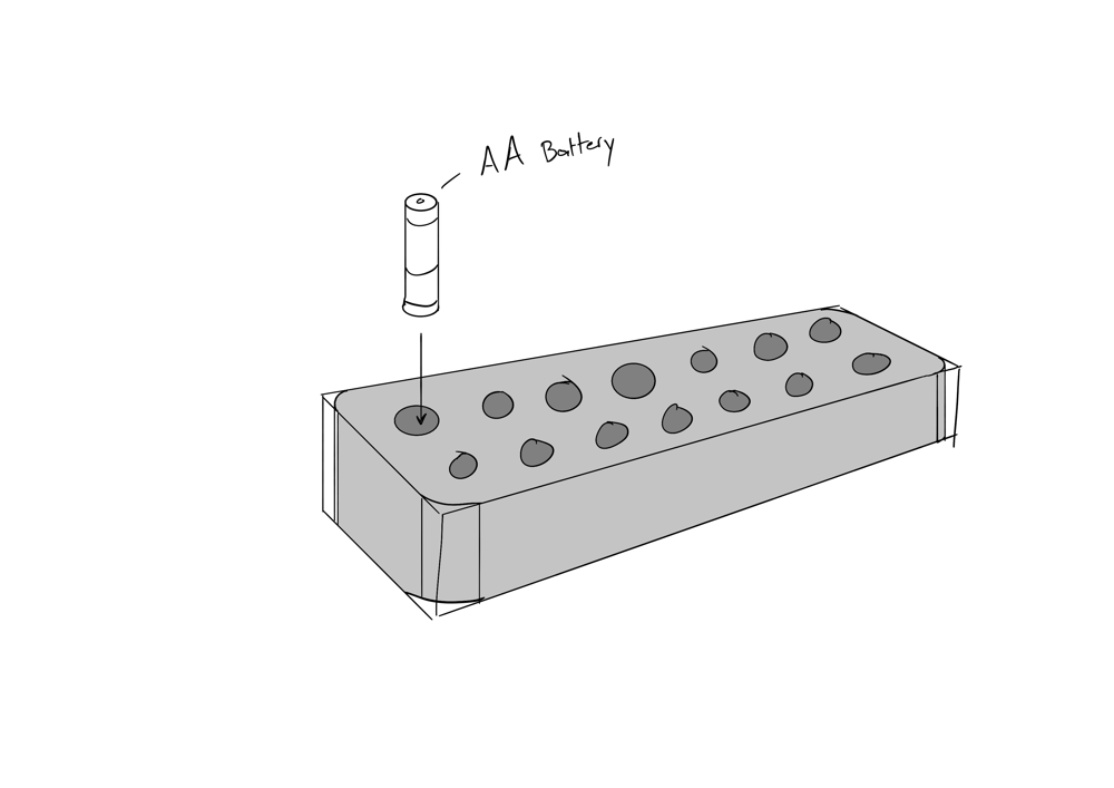 hand sketch of a battery holder block